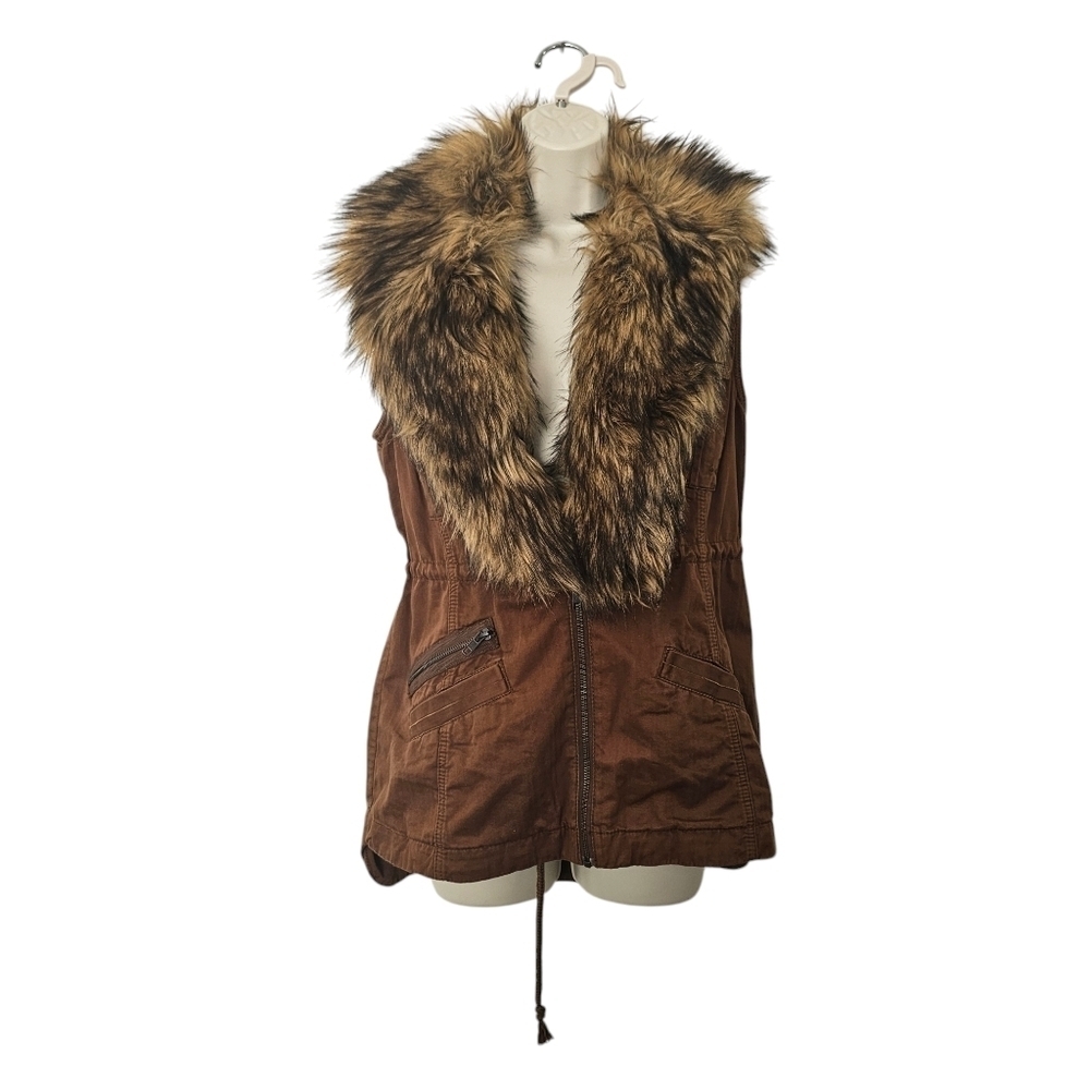 ANTHROPOLOGIE HEI HEI Faux Fur Trimmed Vest Brown Size XS